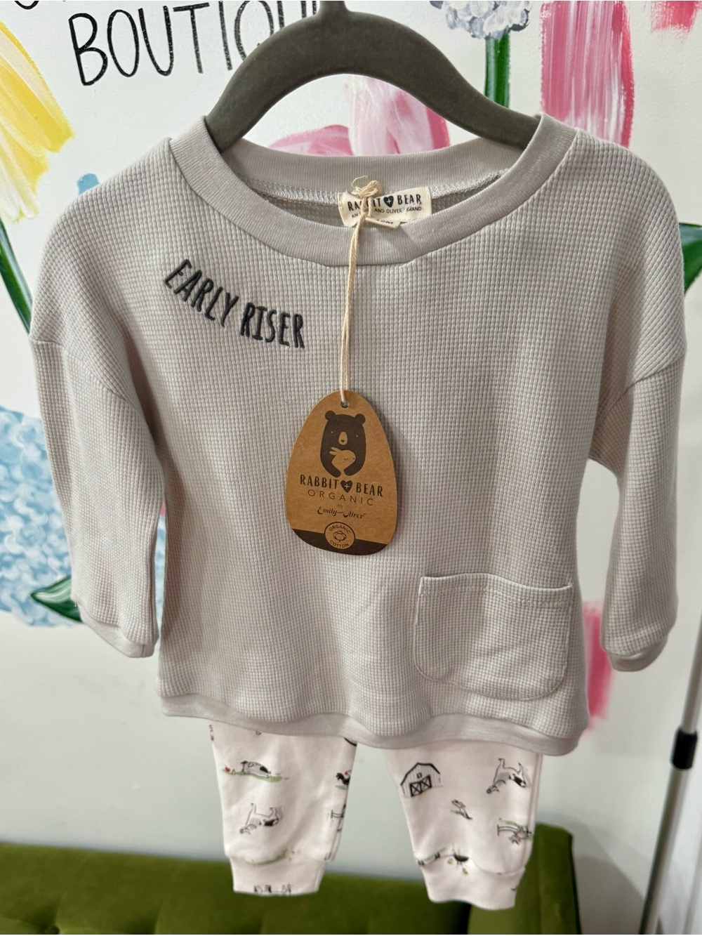 Rabbit & Bear 'Early Riser' Kids Waffle Sweatshirt - Light Gray